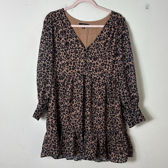 Lulus Rock It Out Brown and Black Leopard Print Babydoll Dress size Small - Picture 4 of 13